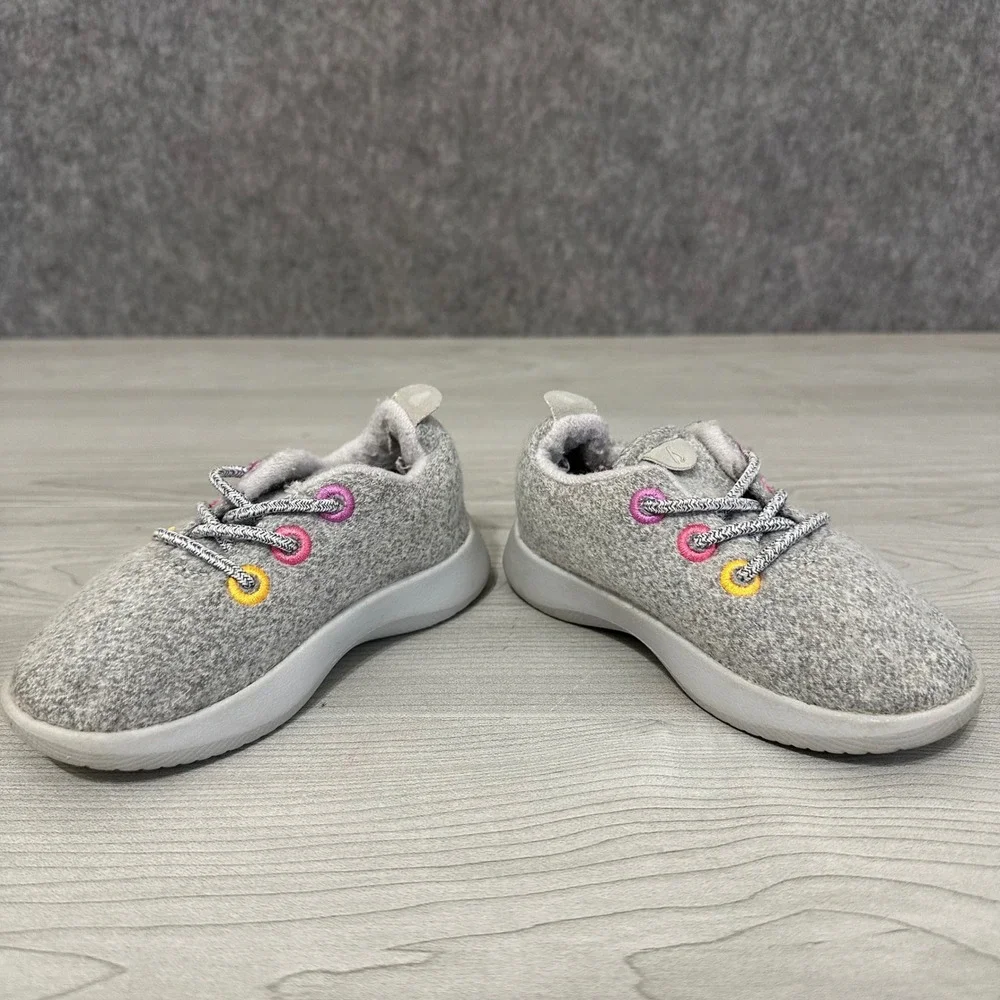 Allbirds Smallbirds Wool Runner Kids Size T7 Grey Pink Yellow Sneakers Shoes